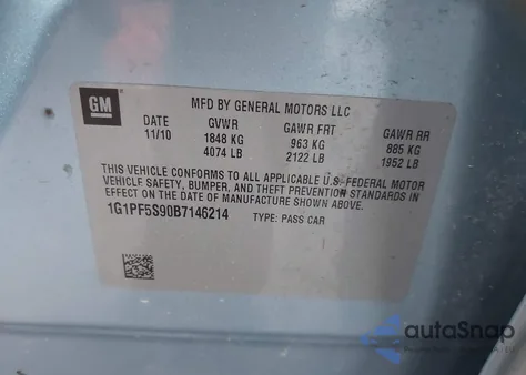 2011 Chevrolet Cruze 1Lt from USA, damaged, VIN 1G1PF5S90B7146214